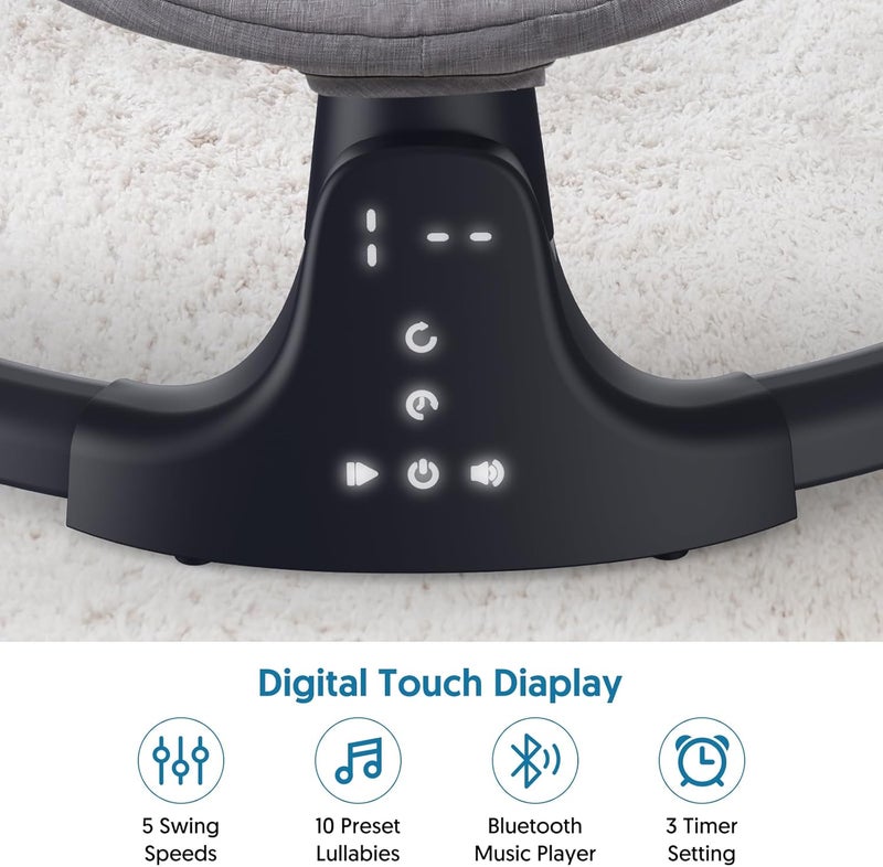 Bellababy Bluetooth Baby Swing for Infants, Compact & Portable Baby Swing, 3 Seat Positions, 5 Swing Speed, 10 Music, Remote Control, USB Plug-in Power, Reversible Cushion for All Seasons - Image 3